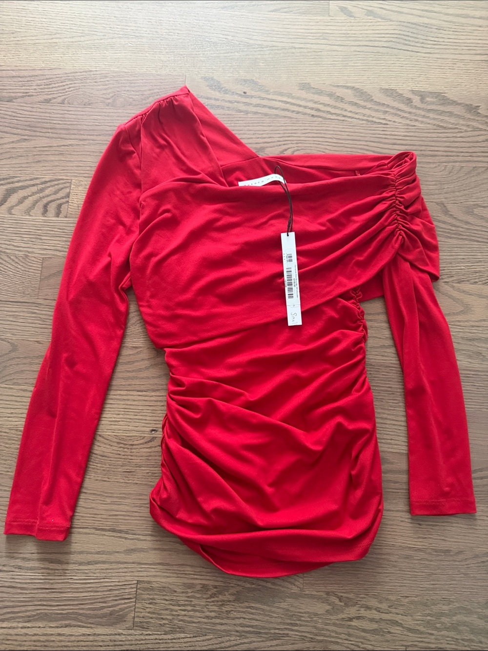 Susana Monaco One-Shoulder Red Ruched Long Sleeve Top